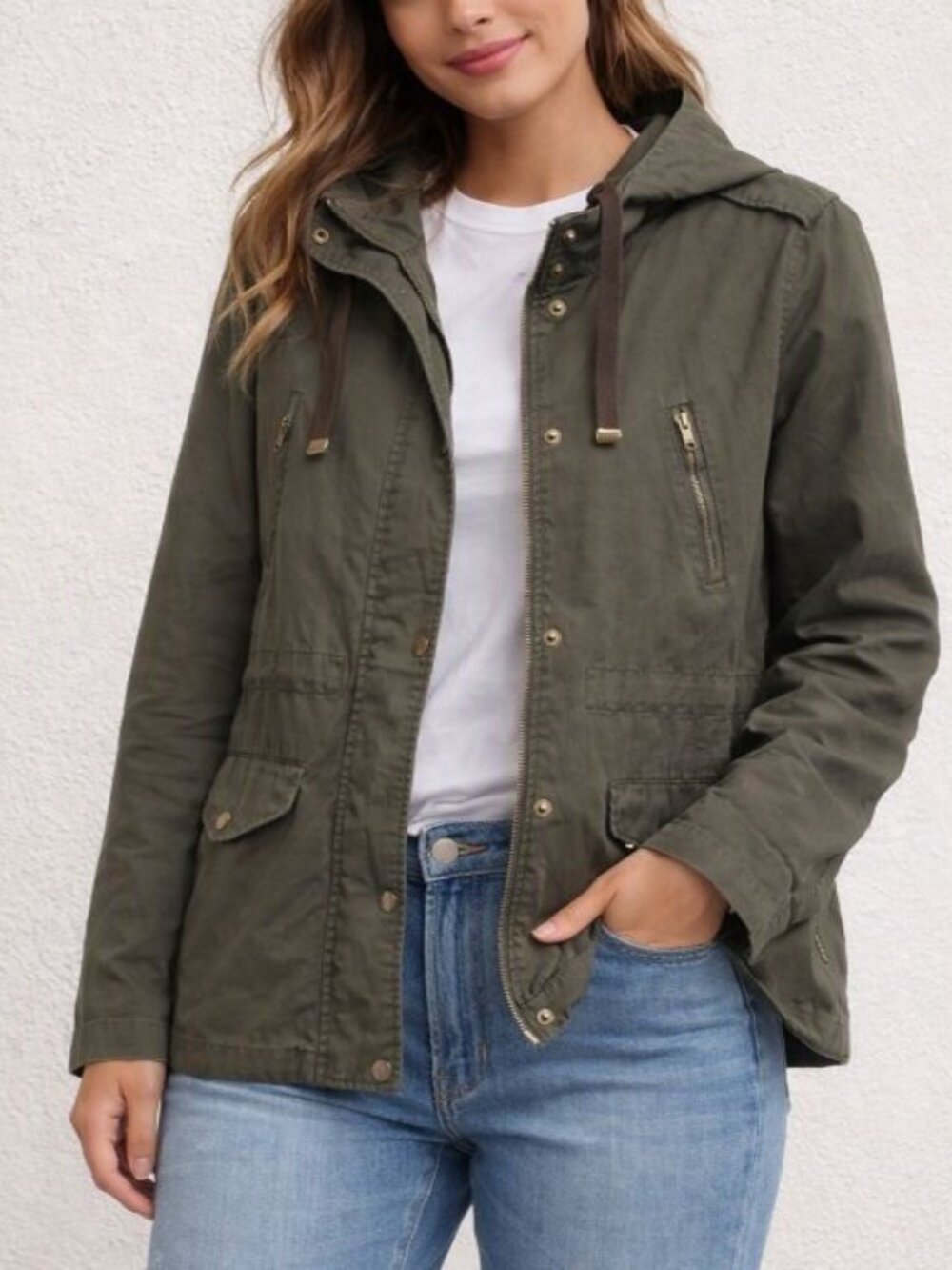 Love Tree Olive Hooded Utility Jacket L Military Cargo Style Casual Streetwear